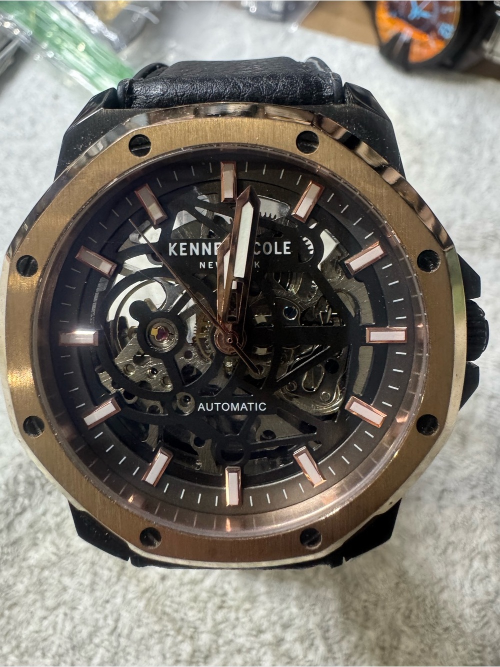 Kenneth Cole Black Dial Watch with Rose Gold Bezel